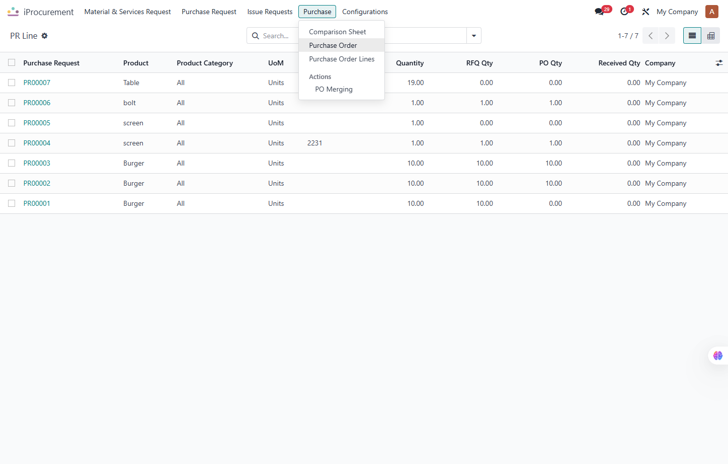 Click on Purchase Order