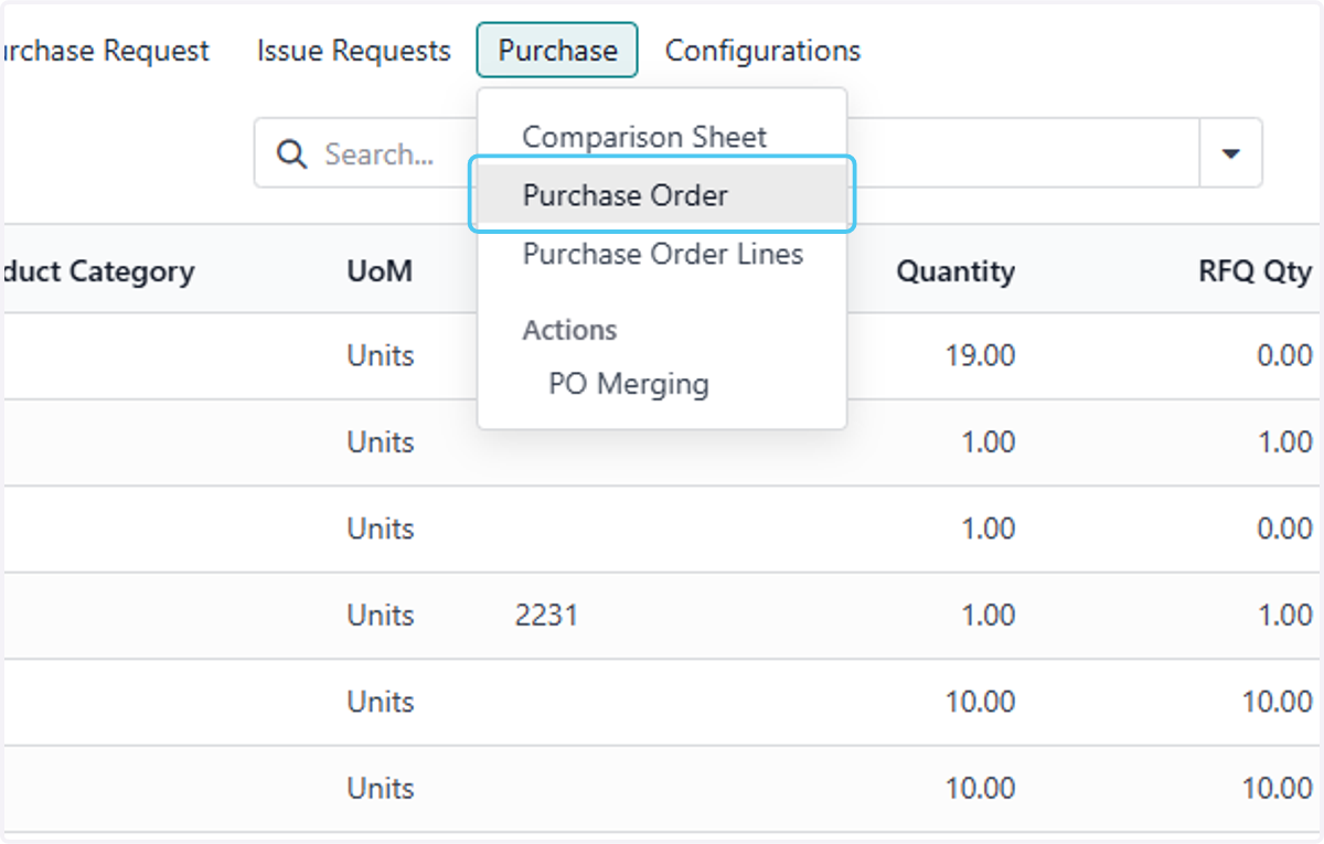 Click on Purchase Order