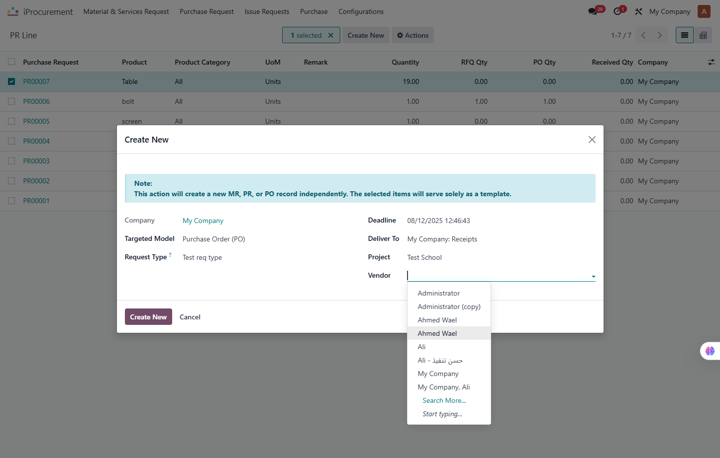 Click on Vendor Option to Select the Vendor.
