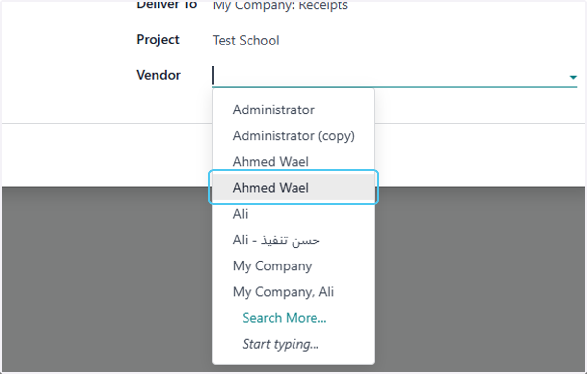 Click on Vendor Option to Select the Vendor.