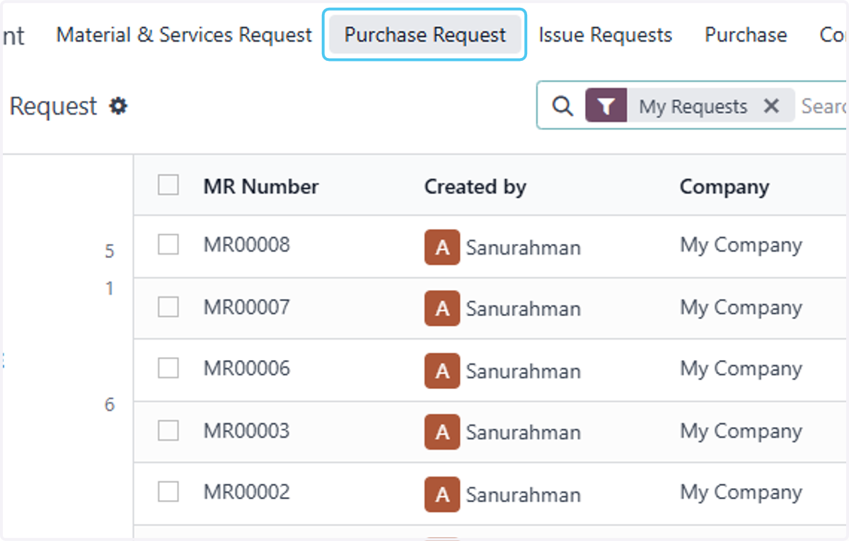 Click on Purchase Request