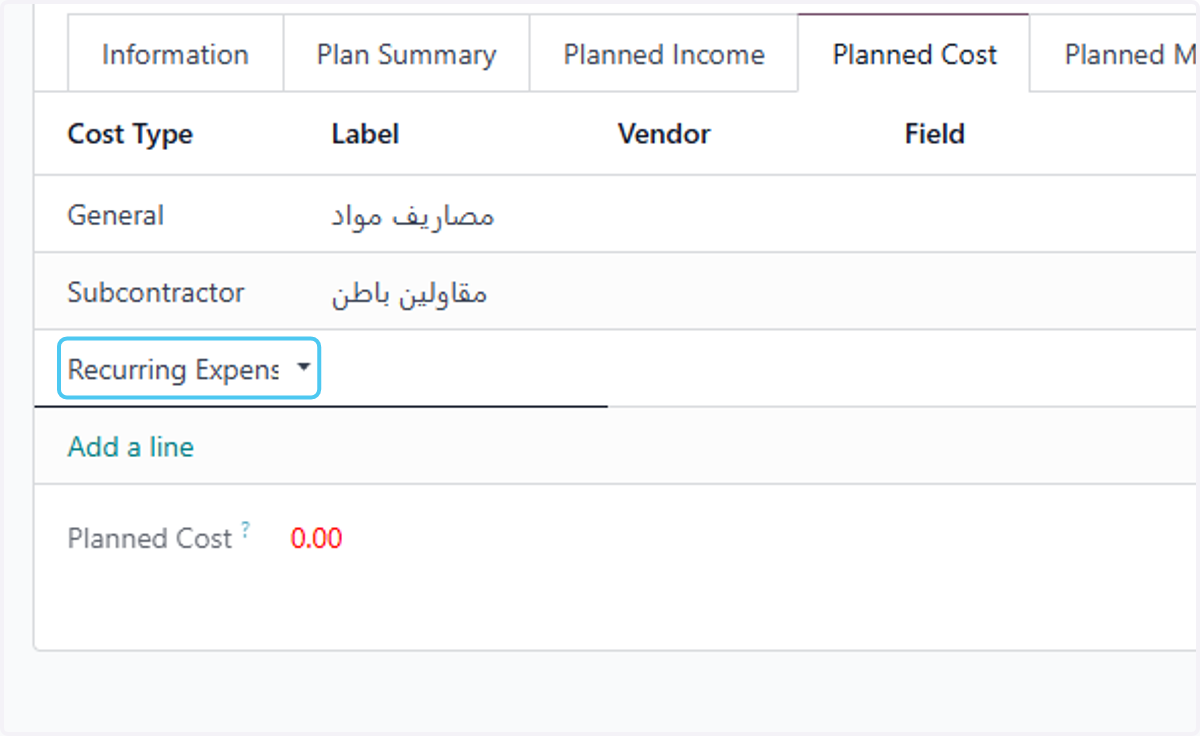 Select the cost Type