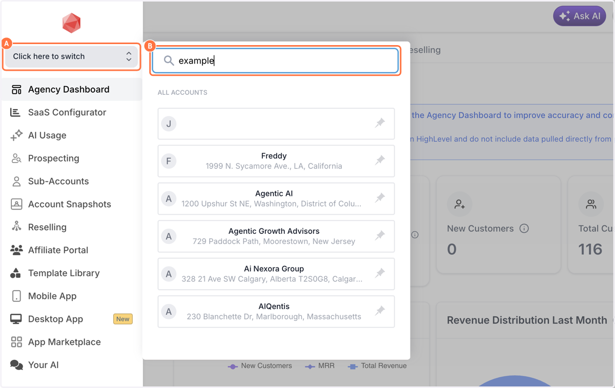 A. Click on Click here to switch B. Type your business name