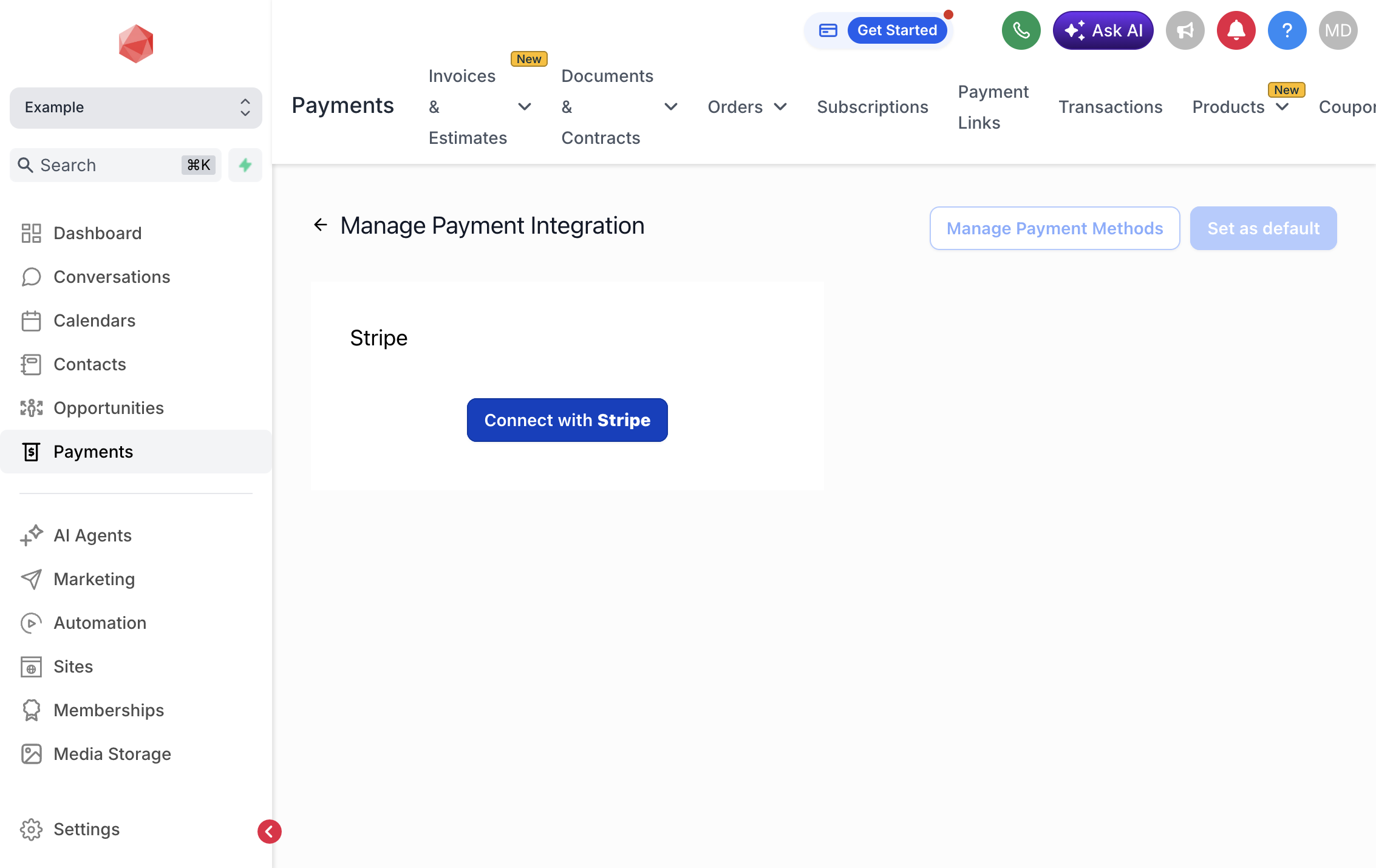Click on Connect with Stripe