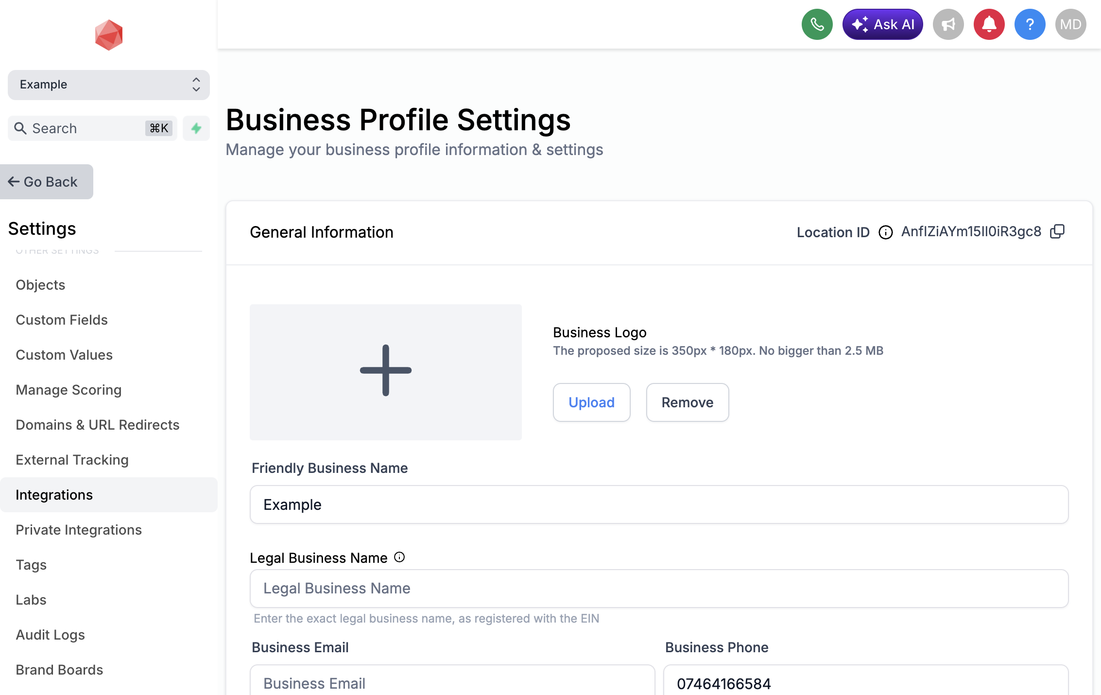 Click on Integrations