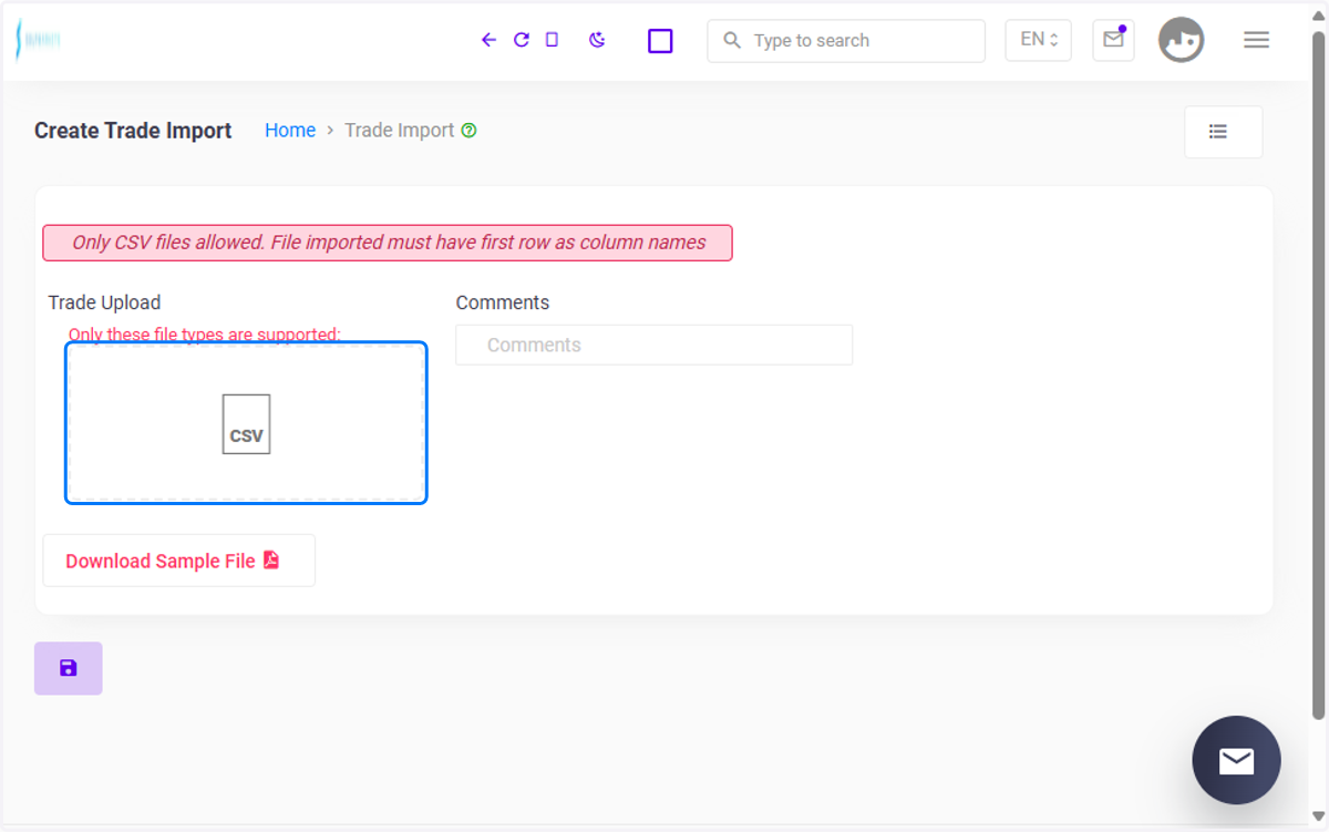 Upload trade file