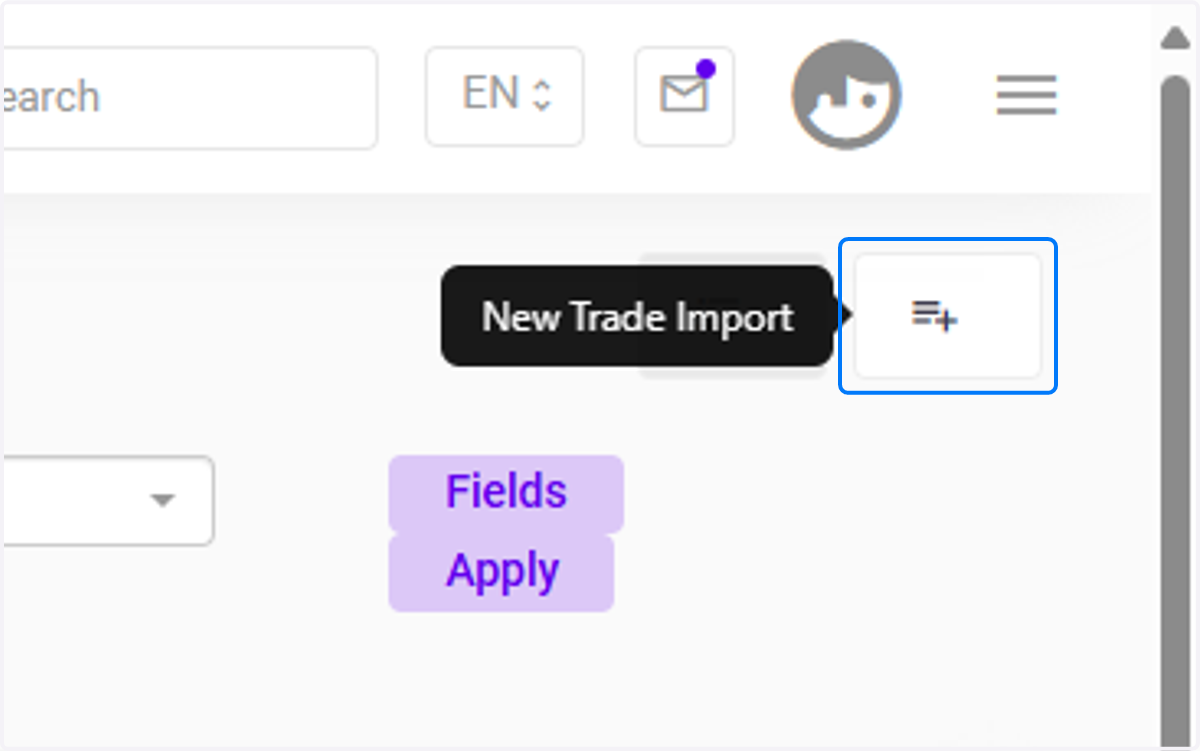Click on New Trade Import