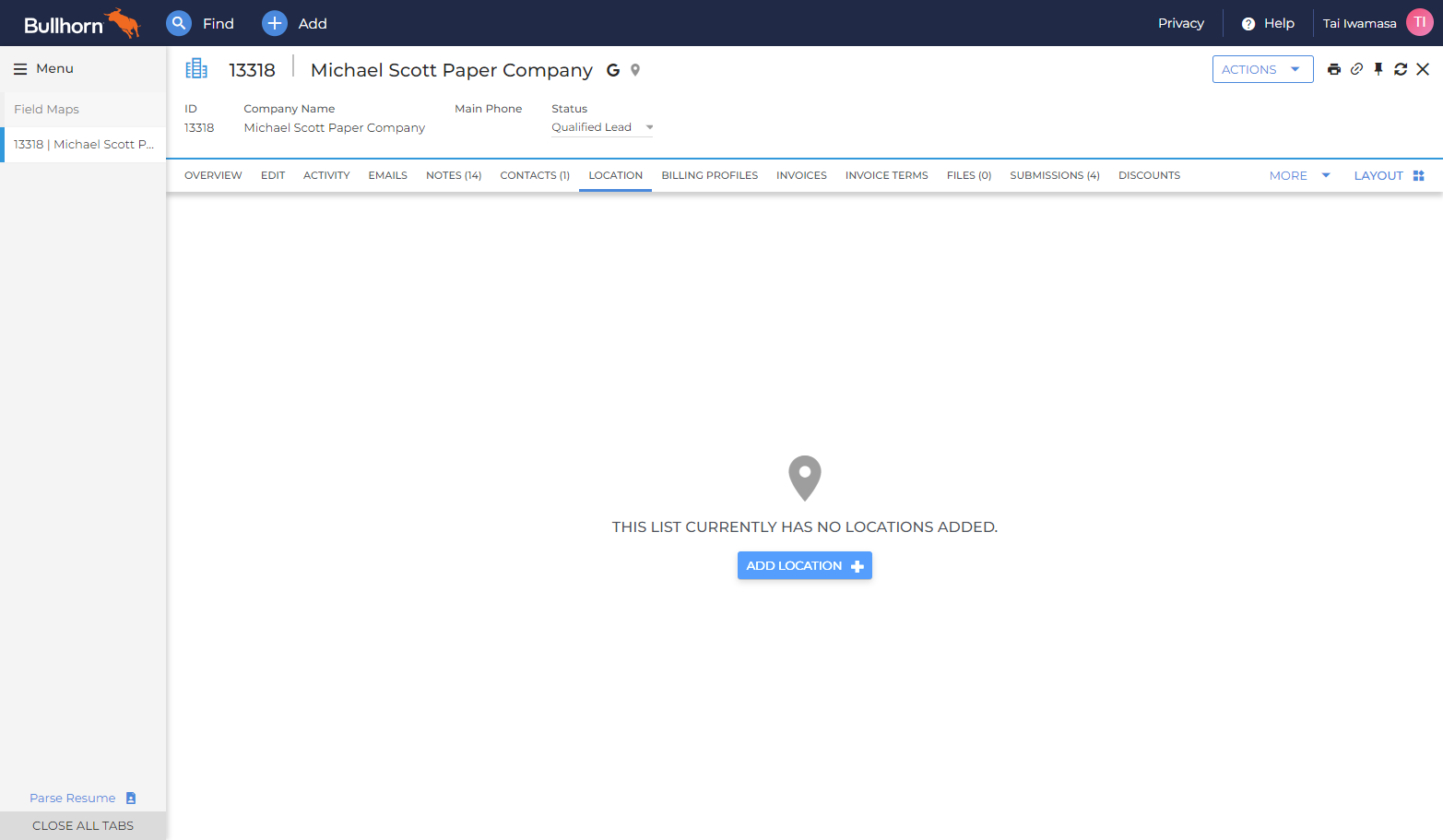Click on ADD LOCATION