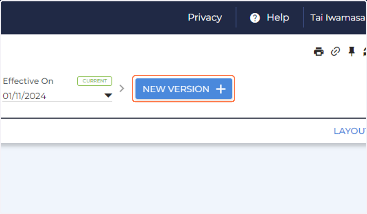 To create a New Version of the location, click New Version