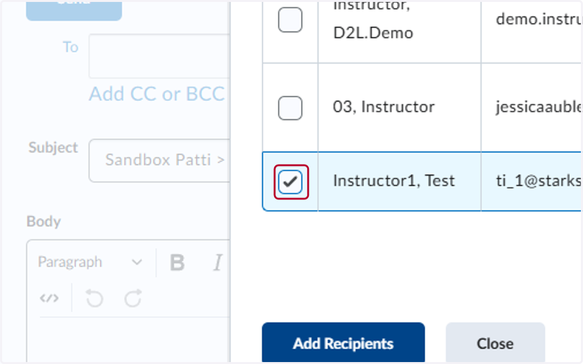 Check the box by your instructor's name
