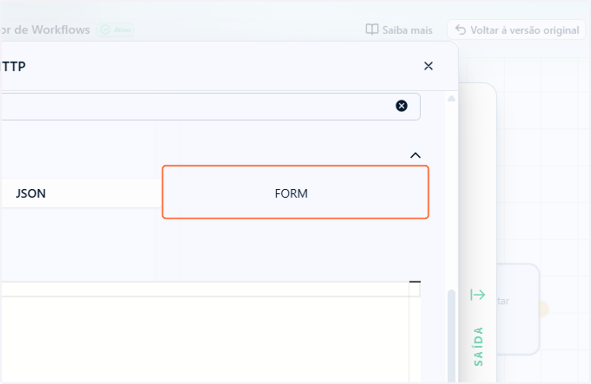 Se desejar configurar o body da requisição por um método simplificado, você pode alternar para o modo de mapeamento por campos na aba FORM
