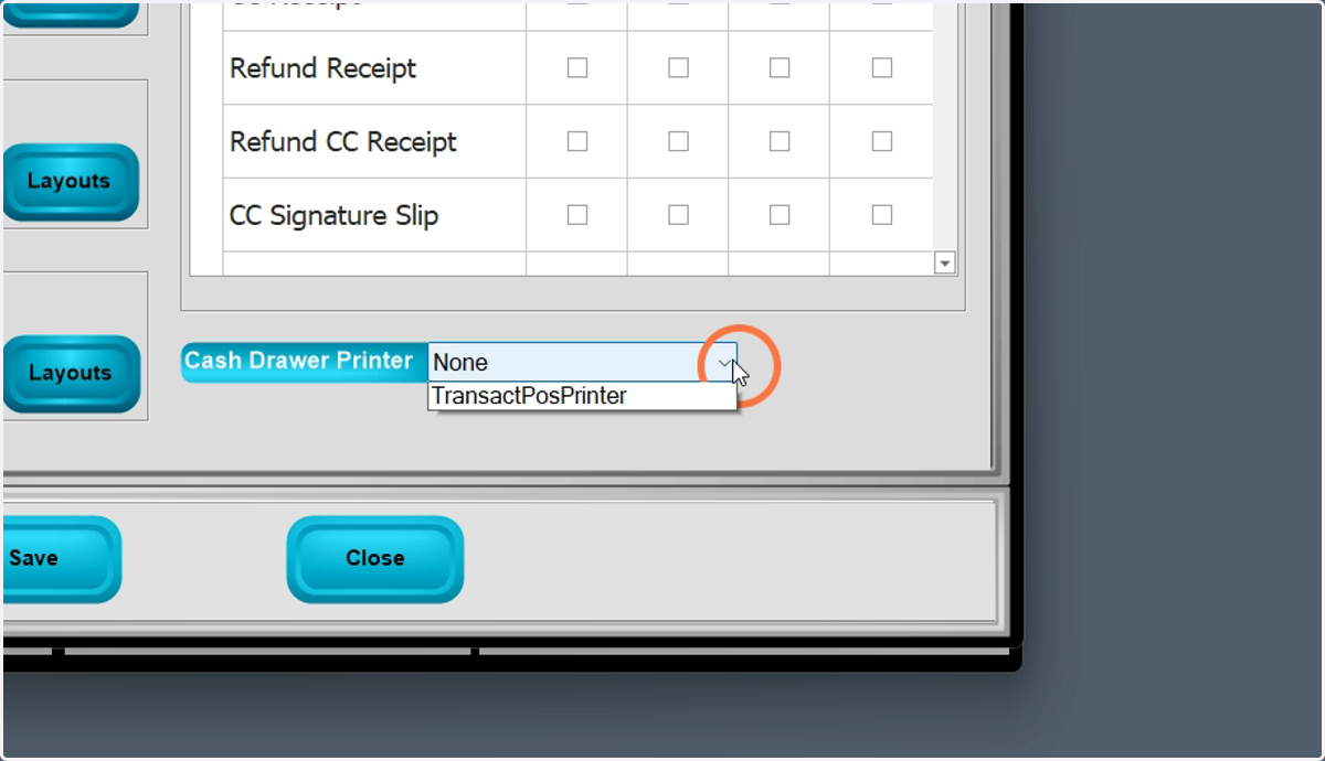 Select which printer to use for the cash drawer