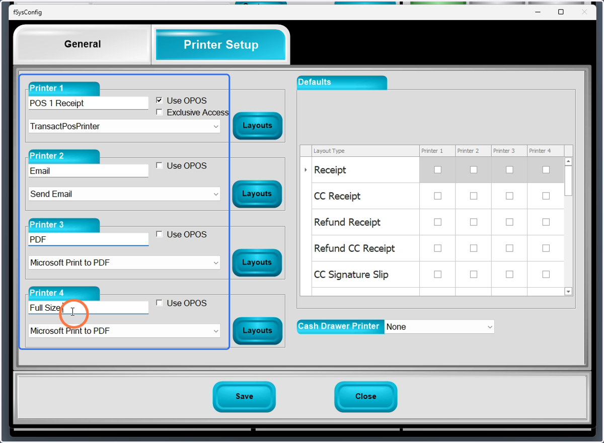 Enter up to 4 print/save/send options