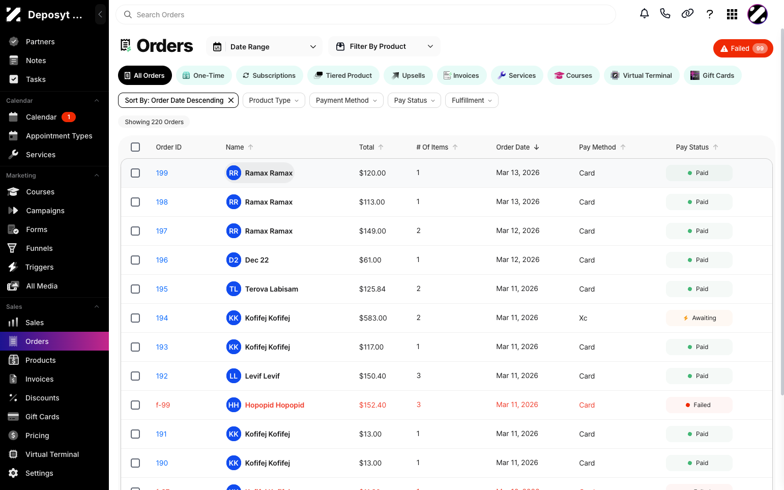 Step 3: Click any customer name in the Name column.