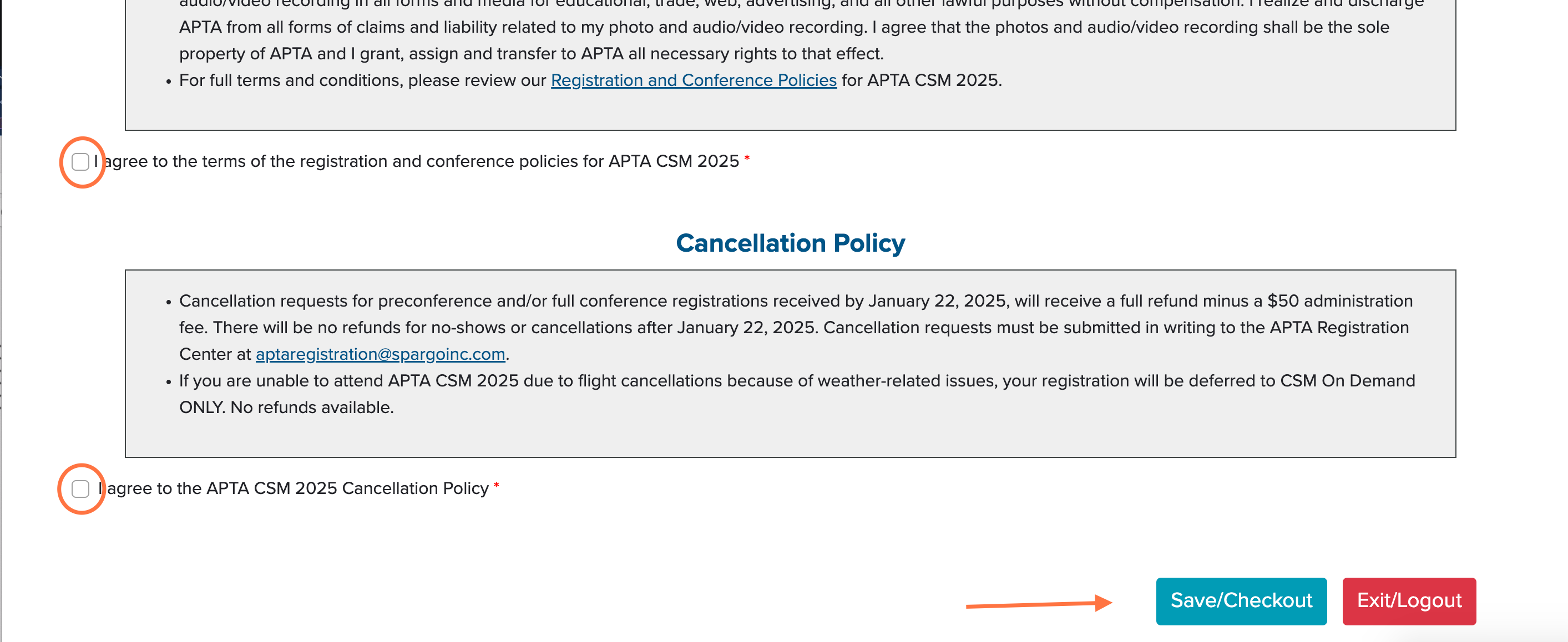 Check the boxes and click on Save/Checkout to add your payment information