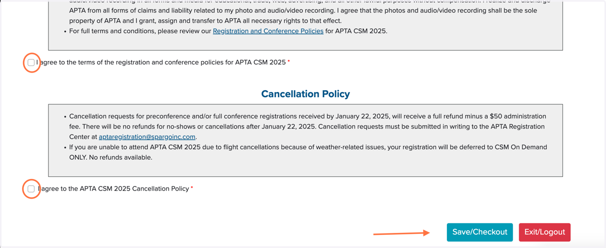 Check the boxes and click on Save/Checkout to add your payment information