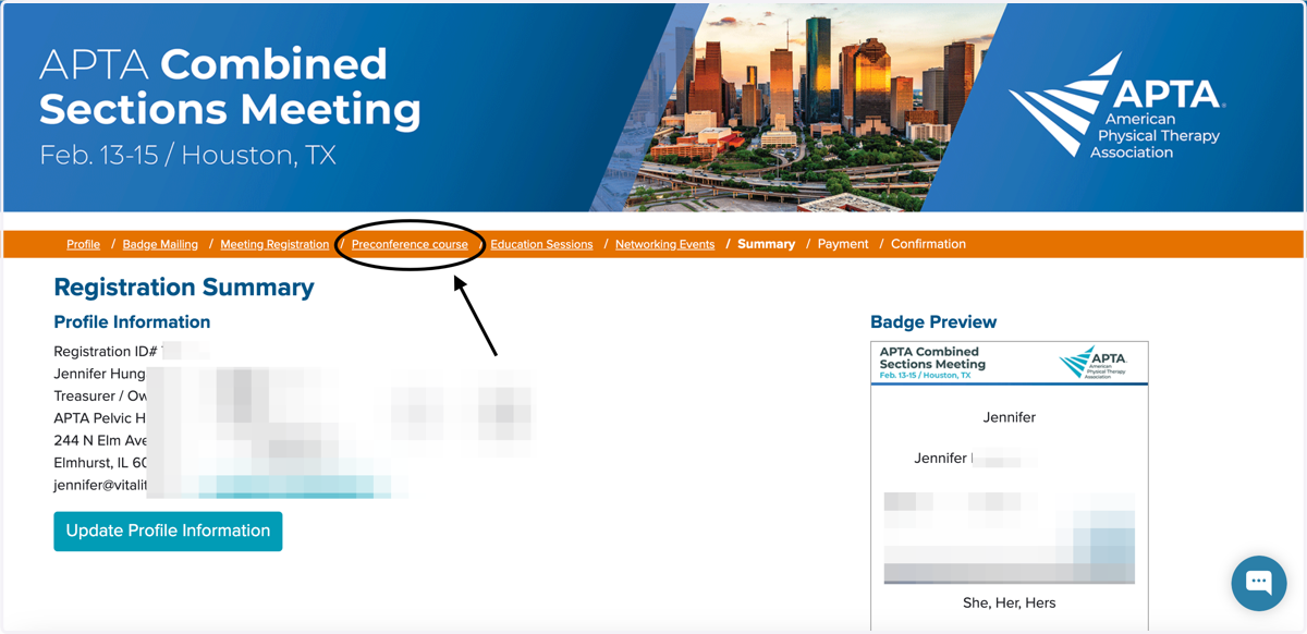 Click on "Preconference course"