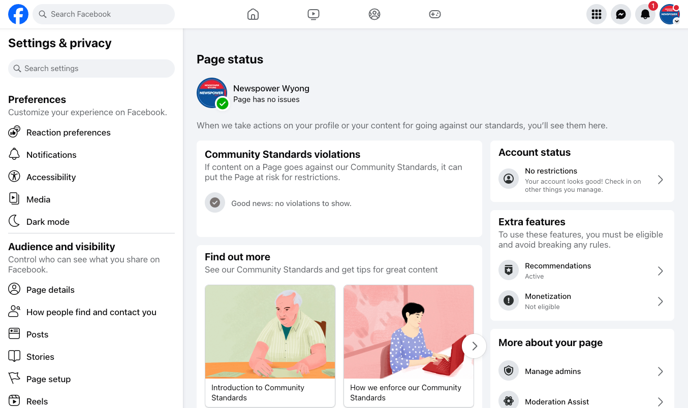 Here you can see the overall status of the page