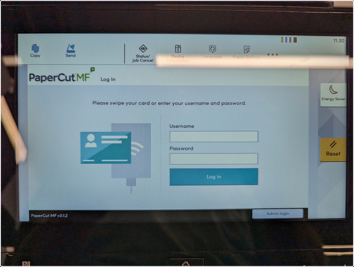Go to any printer in your building (eventually the district as we roll these out) and touch your key fob where the label on the machine tells you to. If you do not have a key fob on you then you can use your computer credentials to log in.