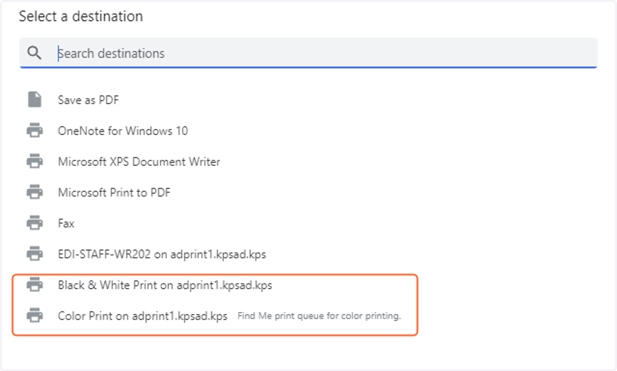 When printing a document choose either "Black & White Print" or "Color Print" depending on what you are printing.