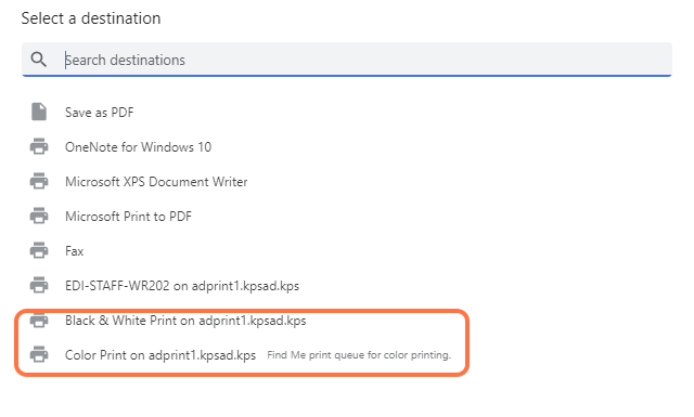 When printing a document choose either "Black & White Print" or "Color Print" depending on what you are printing.