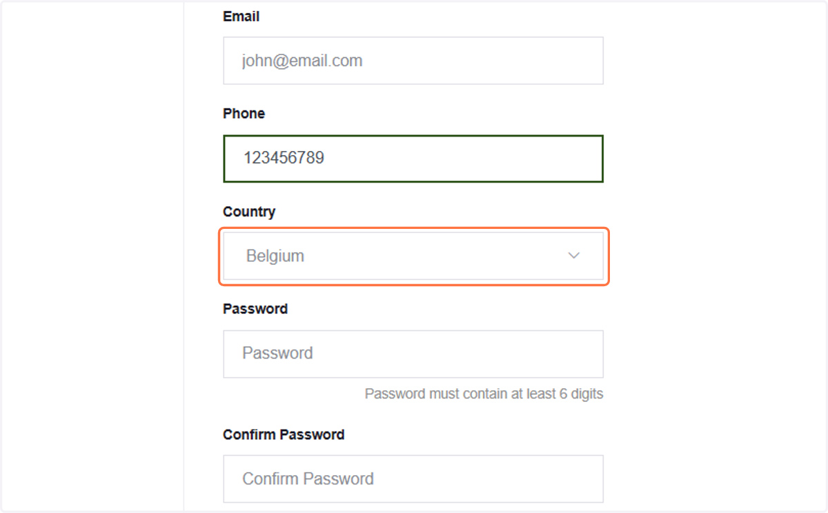 Select the dropdown menu to choose your country