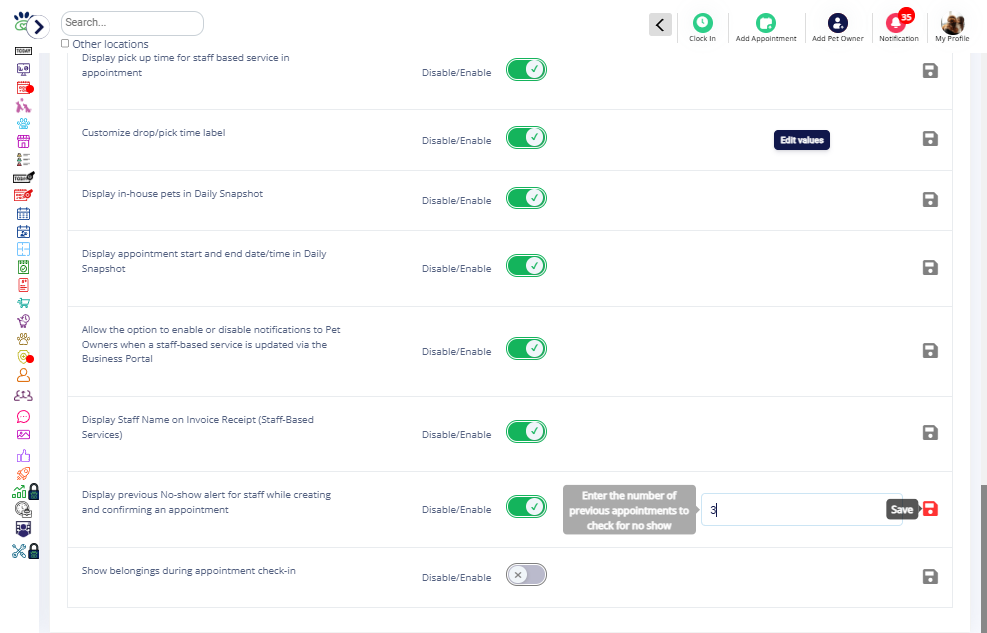 Enter the number of previous appointments to check for no-shows.