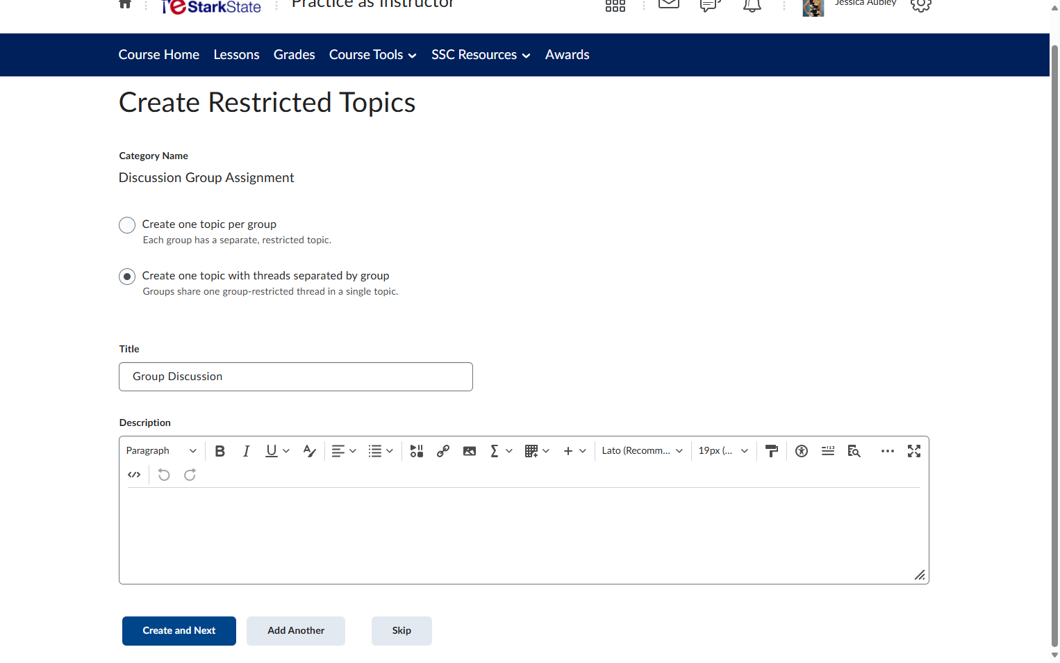 Click on Create and Next