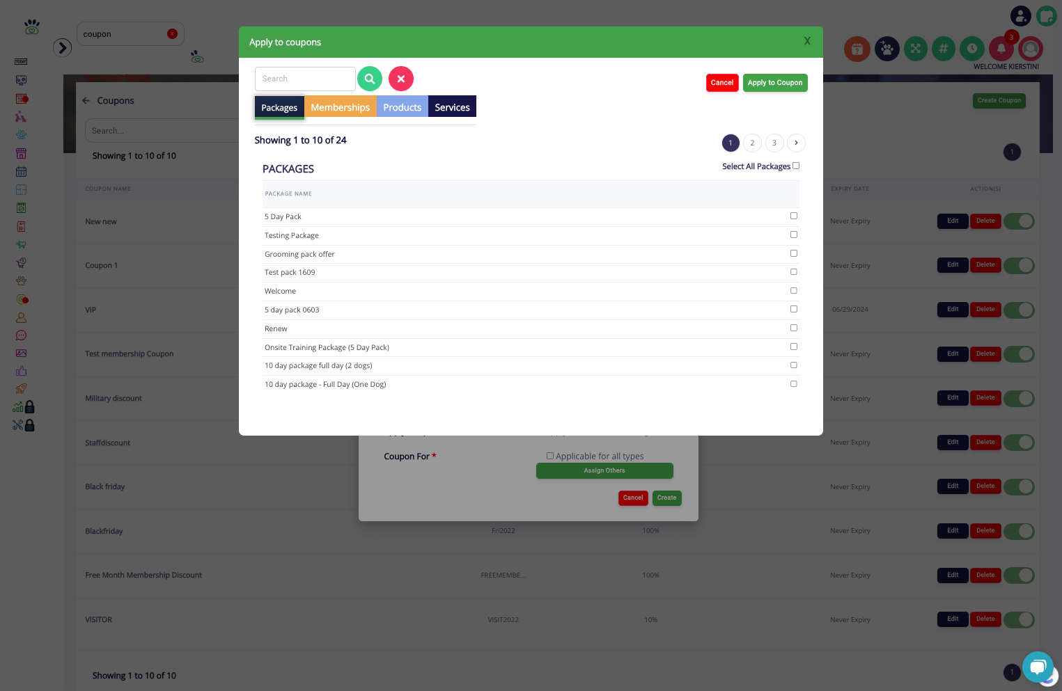 Click on Services. You can also apply to Packages, Memberships, and Products.