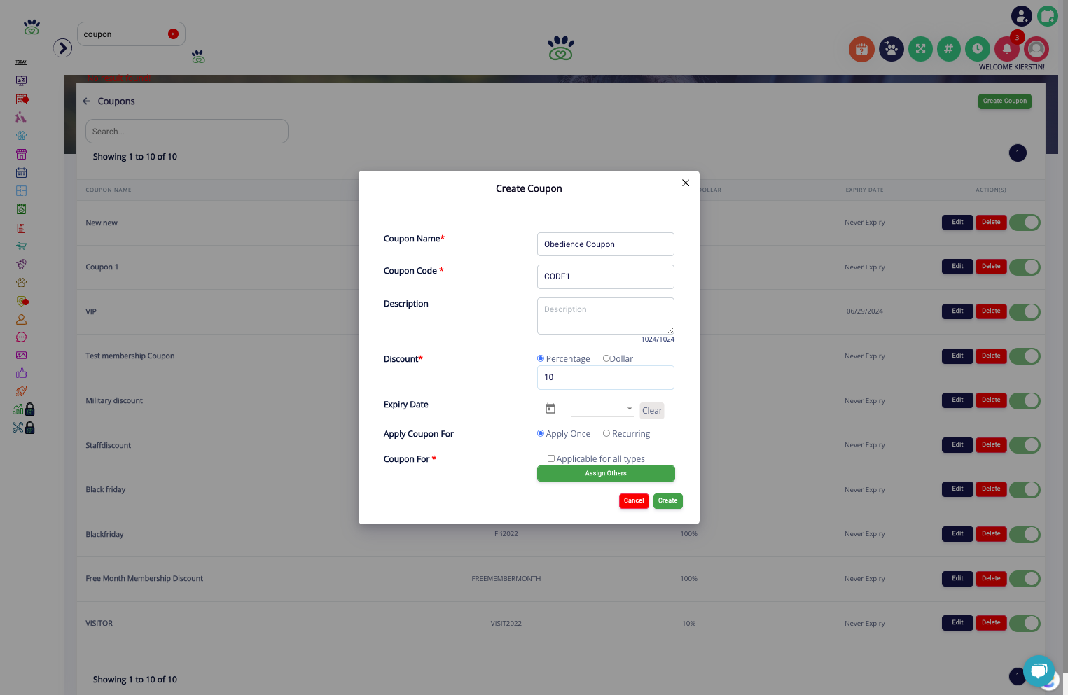 Add expiration, apply once/recurring, and apply to specific Services.