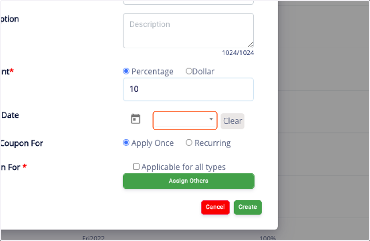 Add expiration, apply once/recurring, and apply to specific Services.