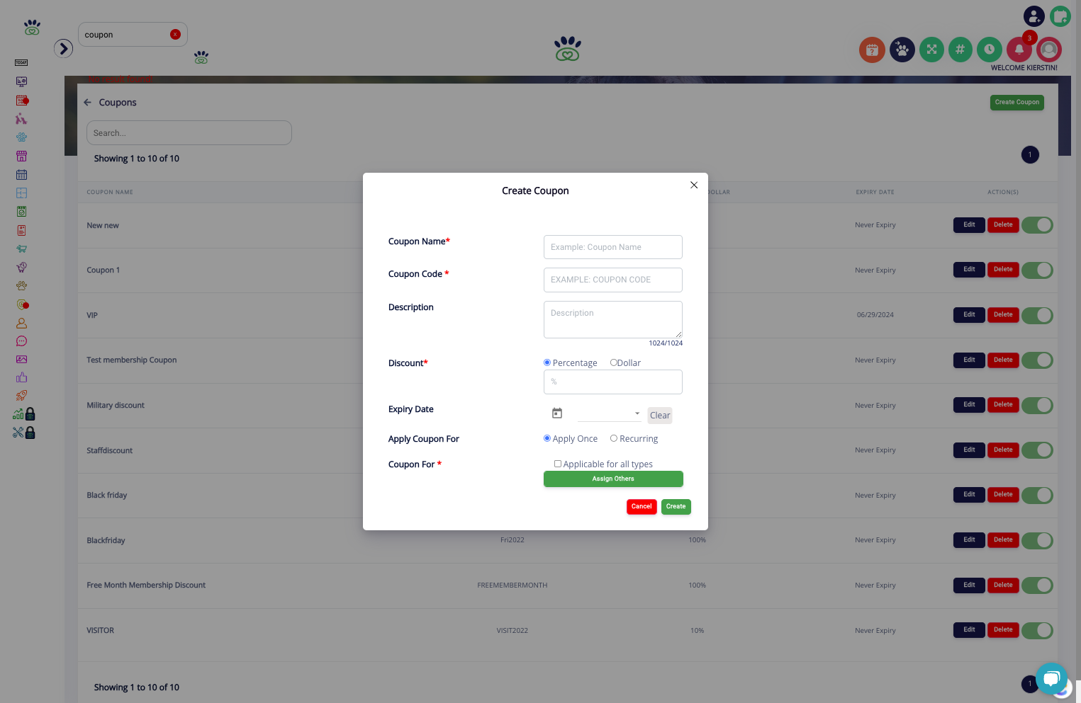 Add name, code, and discount.