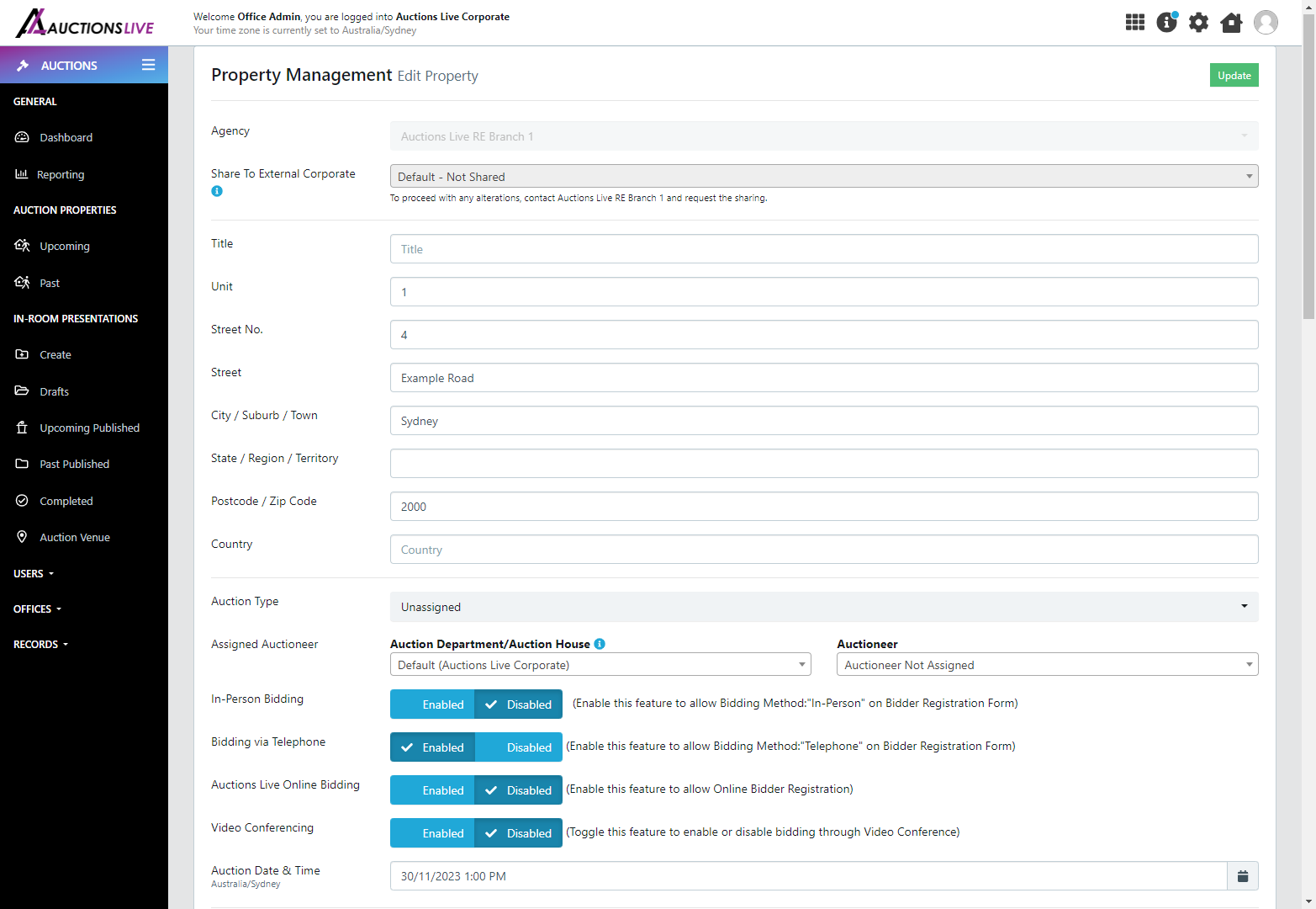 Edit the Property details within the appropriate form fields