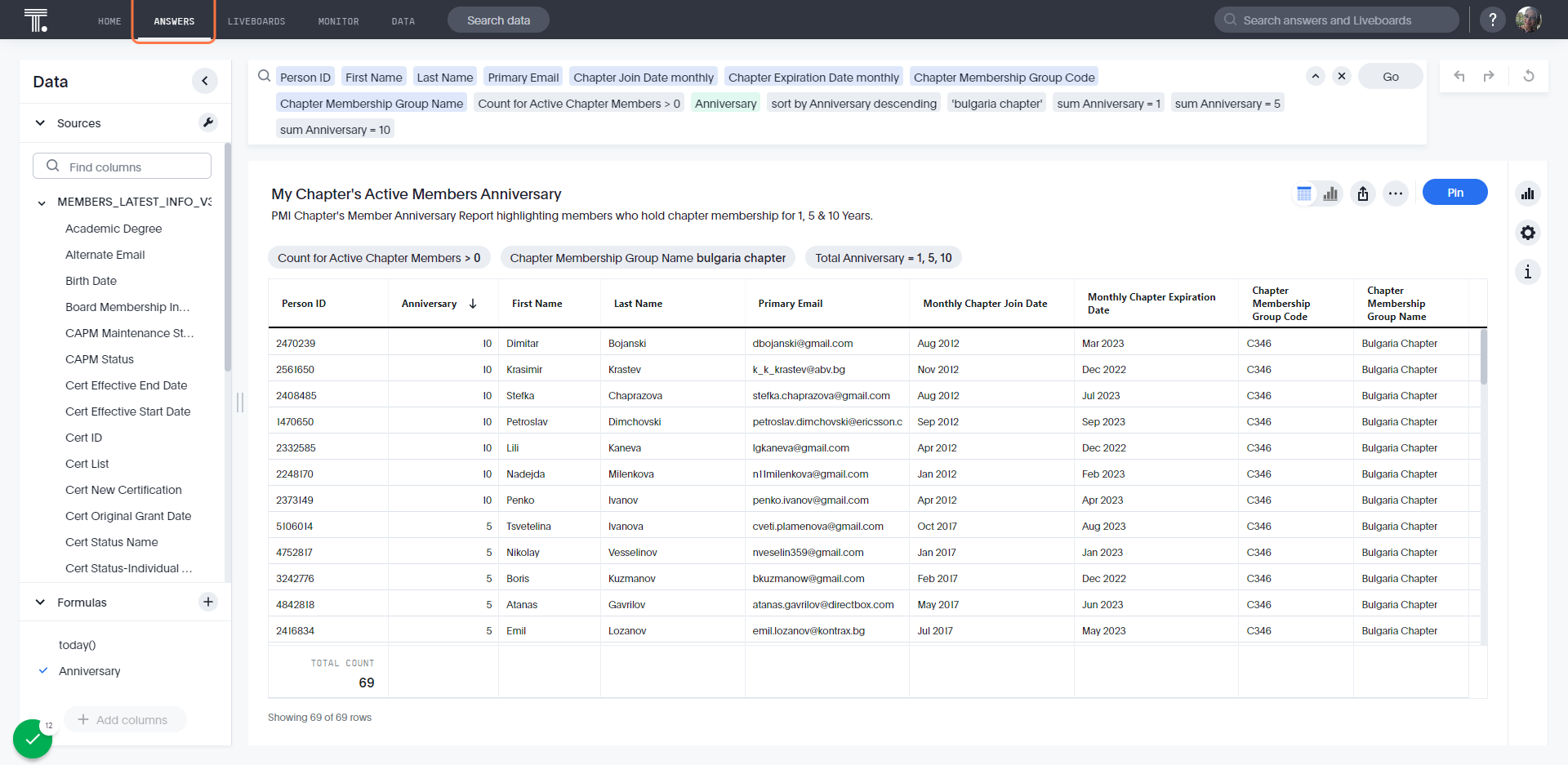 Click on ANSWERS to find your modified liveboard aka Answer