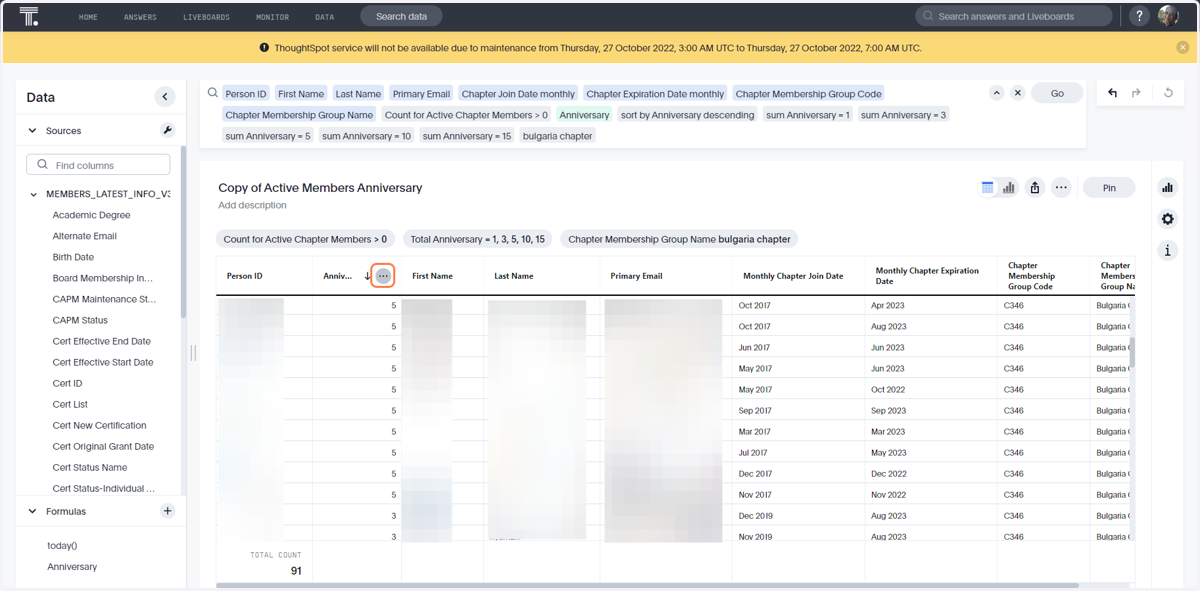 Click on Column Header to adjust the values
