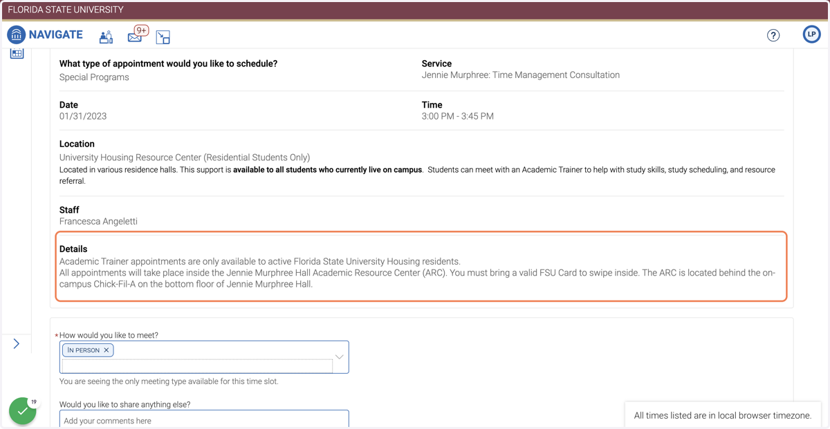 Review the Appointment Details