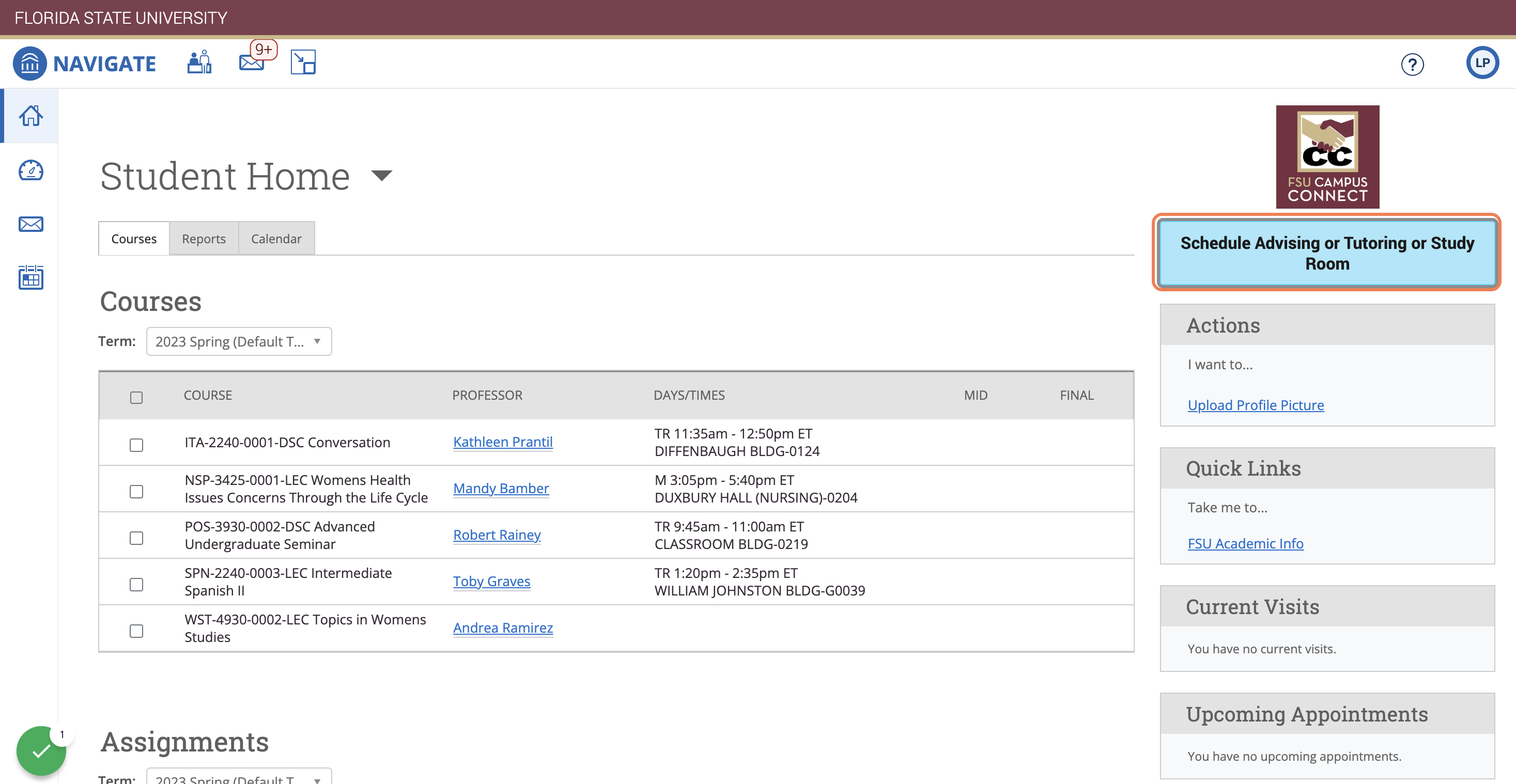 On the homepage, click on Schedule Advising or Tutoring or Study Room.