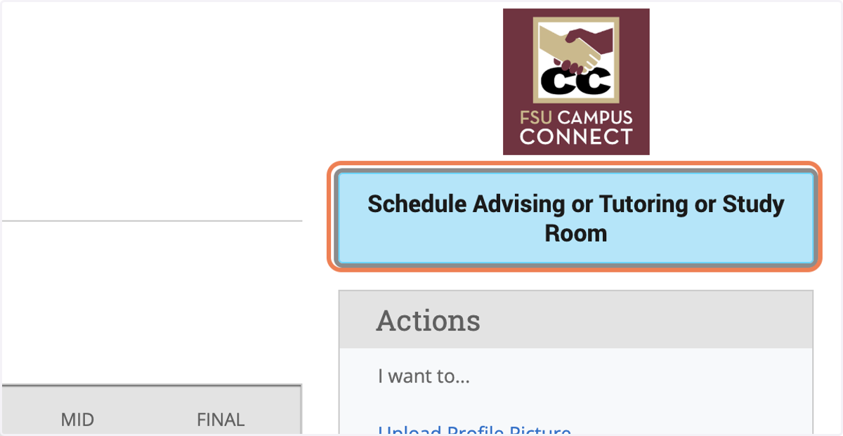 On the homepage, click on Schedule Advising or Tutoring or Study Room.