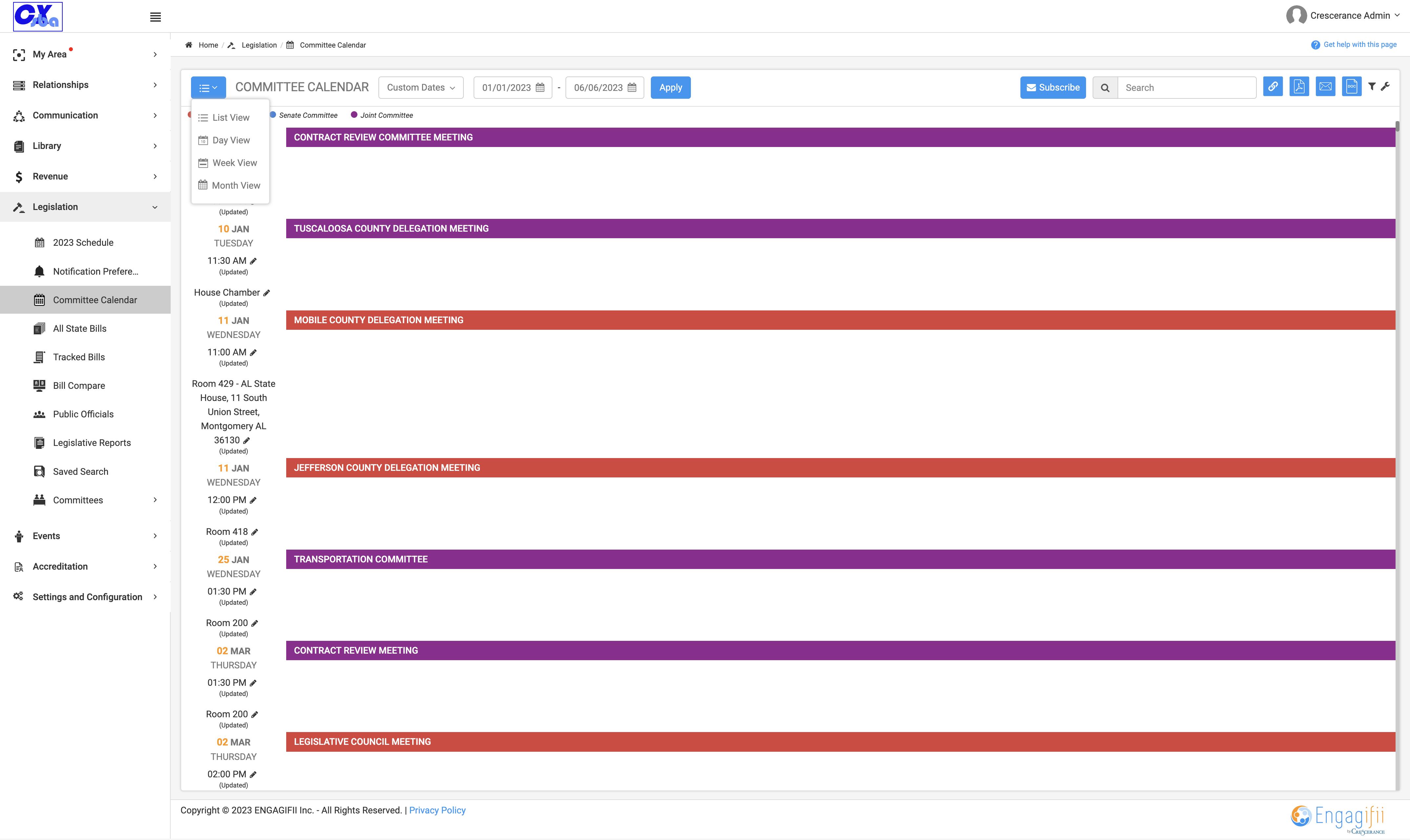 Click on Calendar Button to see View Options