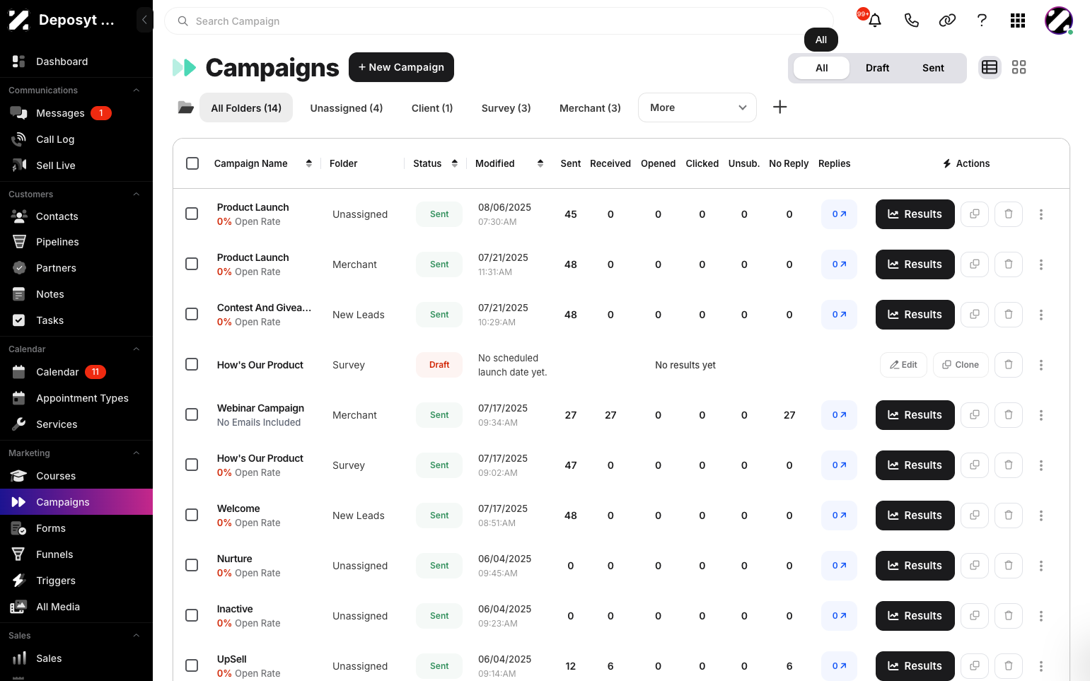 Step 3: To view all campaigns, click the All button.