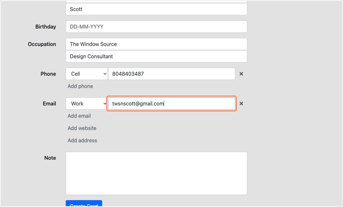 Type the contact's email (repeat as necessary)