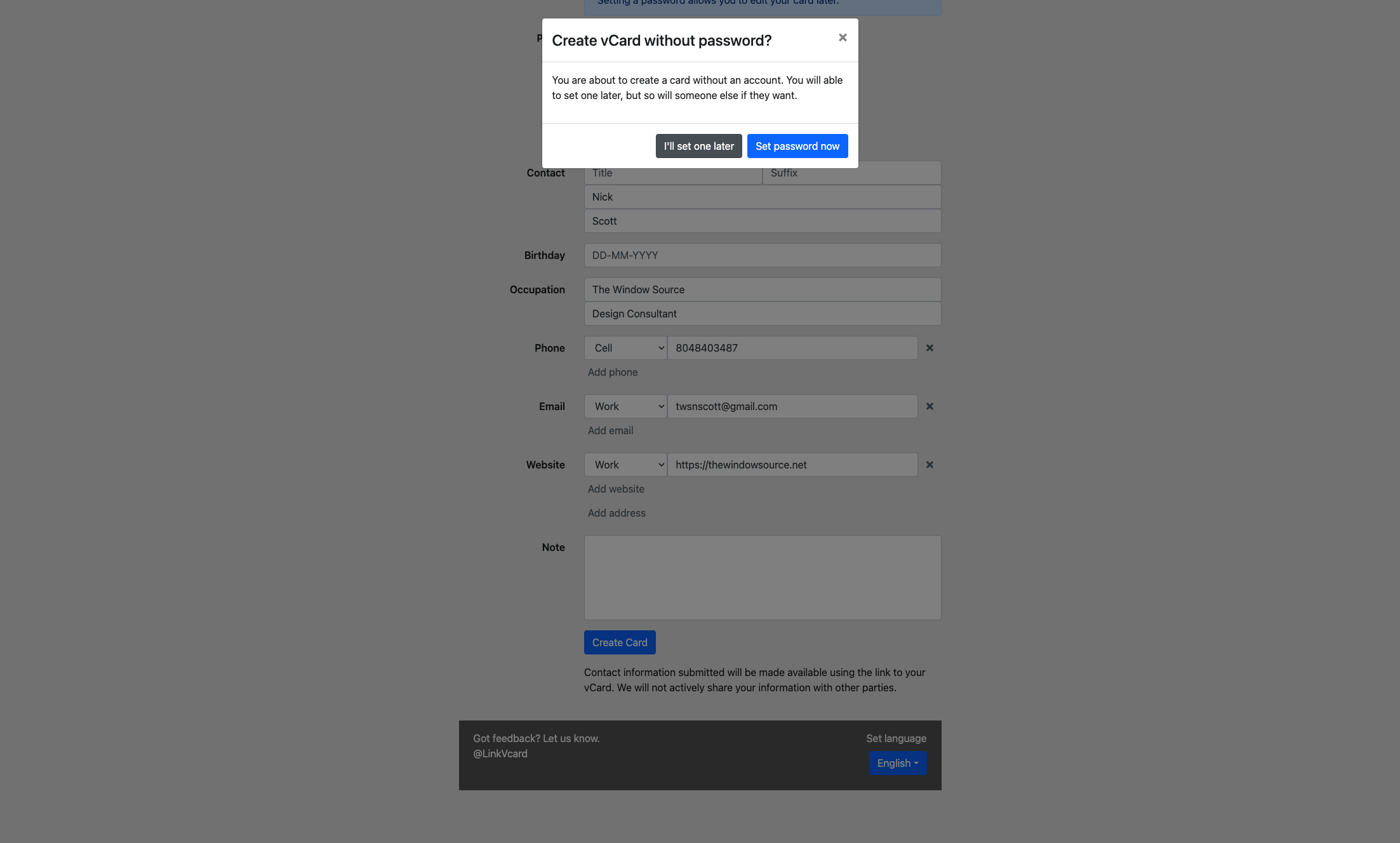 Click on I'll set one later