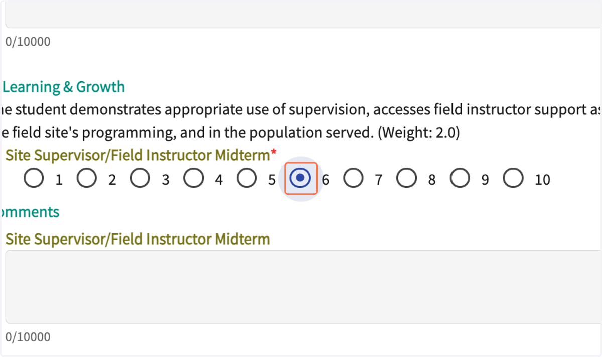 Feedback on each item should be discussed with the student in supervision.