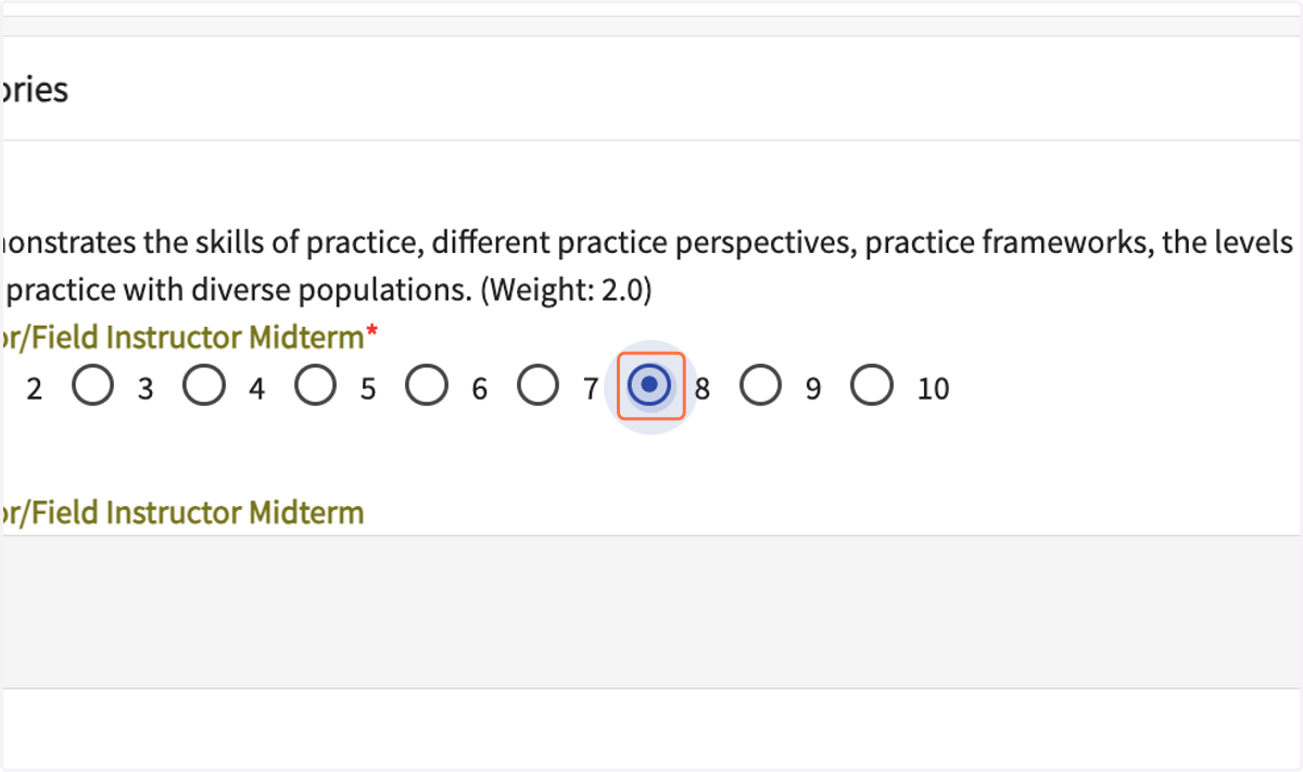 Select a score of 1-10 for each of the six grading categories.