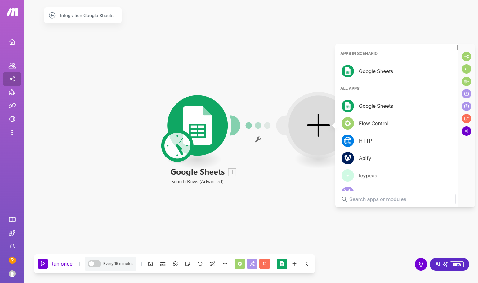 You can add the Icypeas Module integrated in Make, to use API call into your Make Workflows.