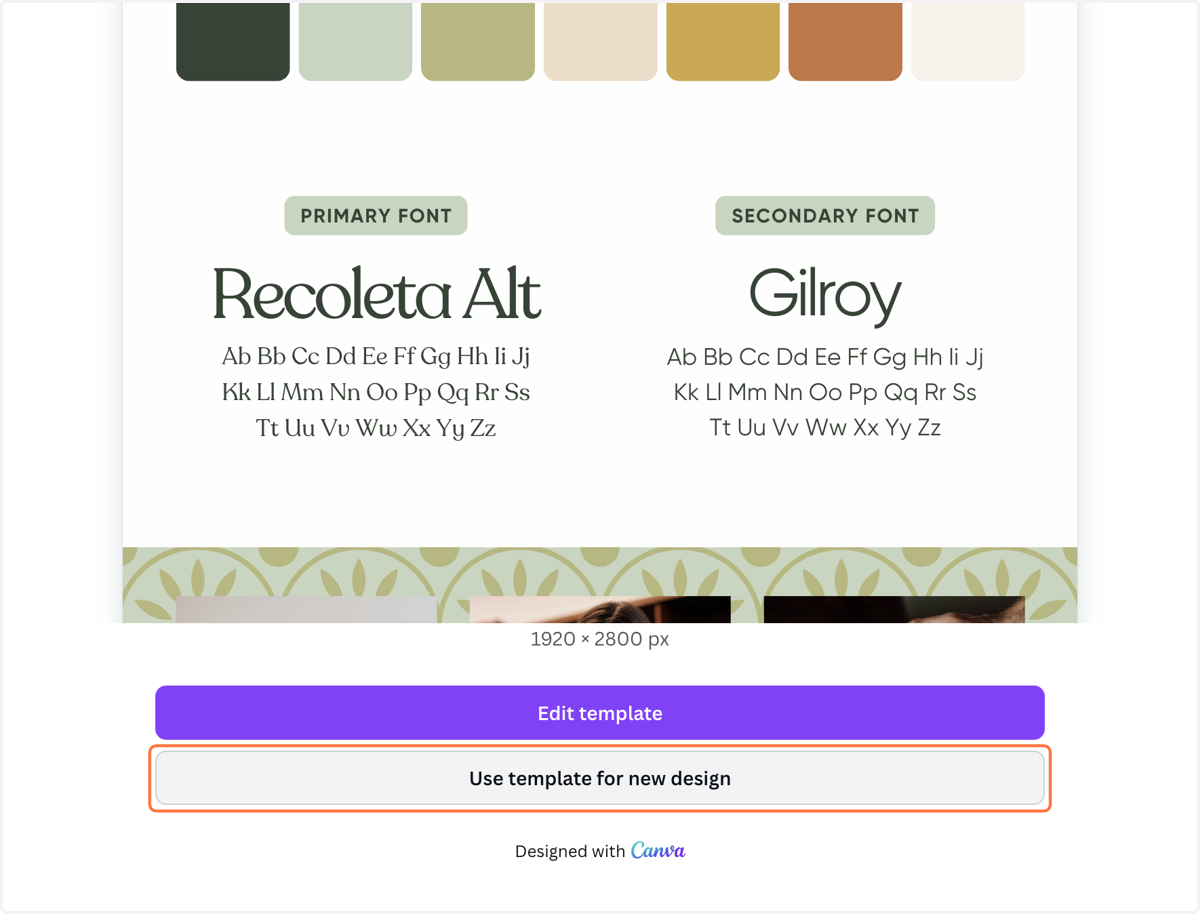 Click "Use template for new design"