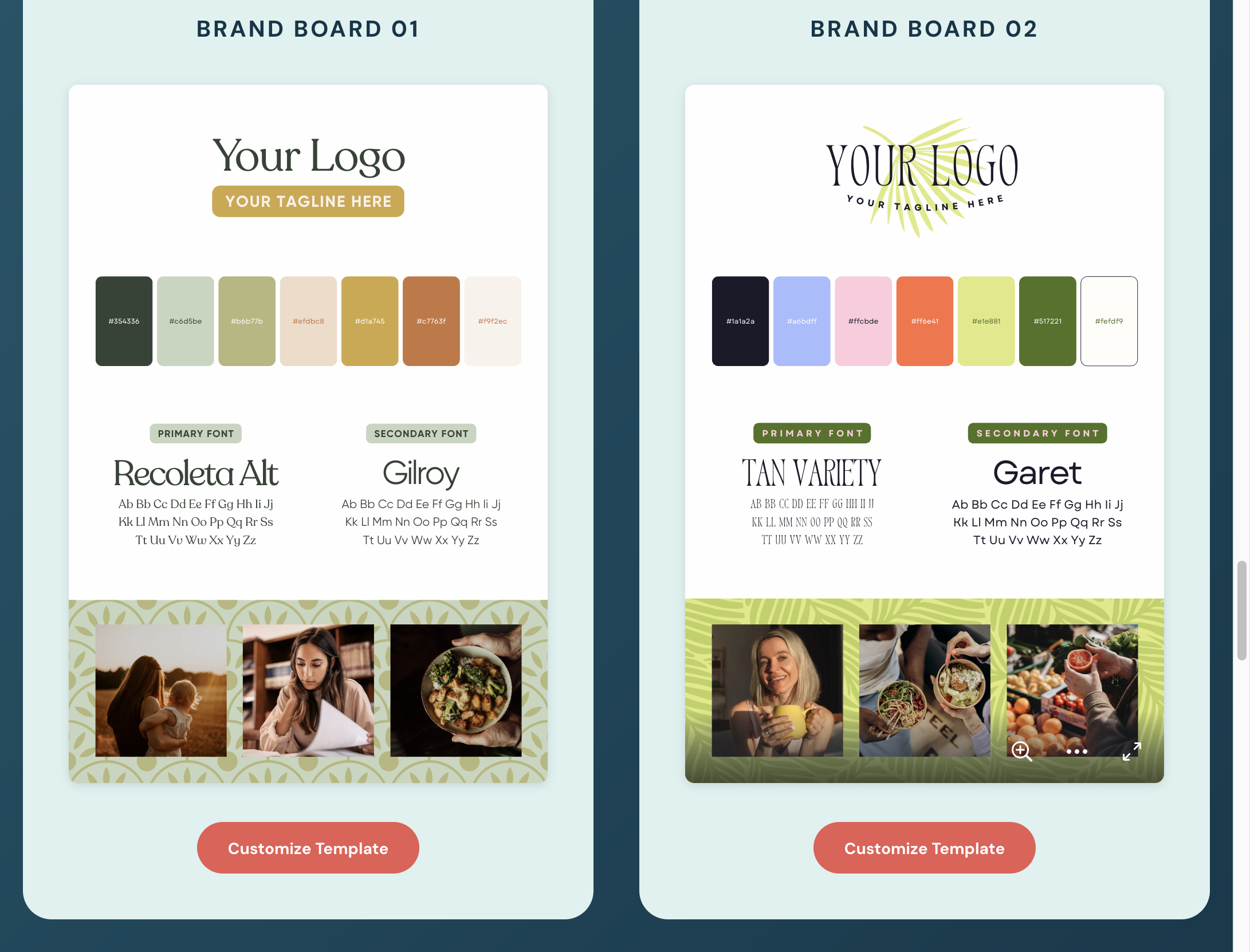 Select the brand board that resonates with you the most, and click the "Customize Template" button below