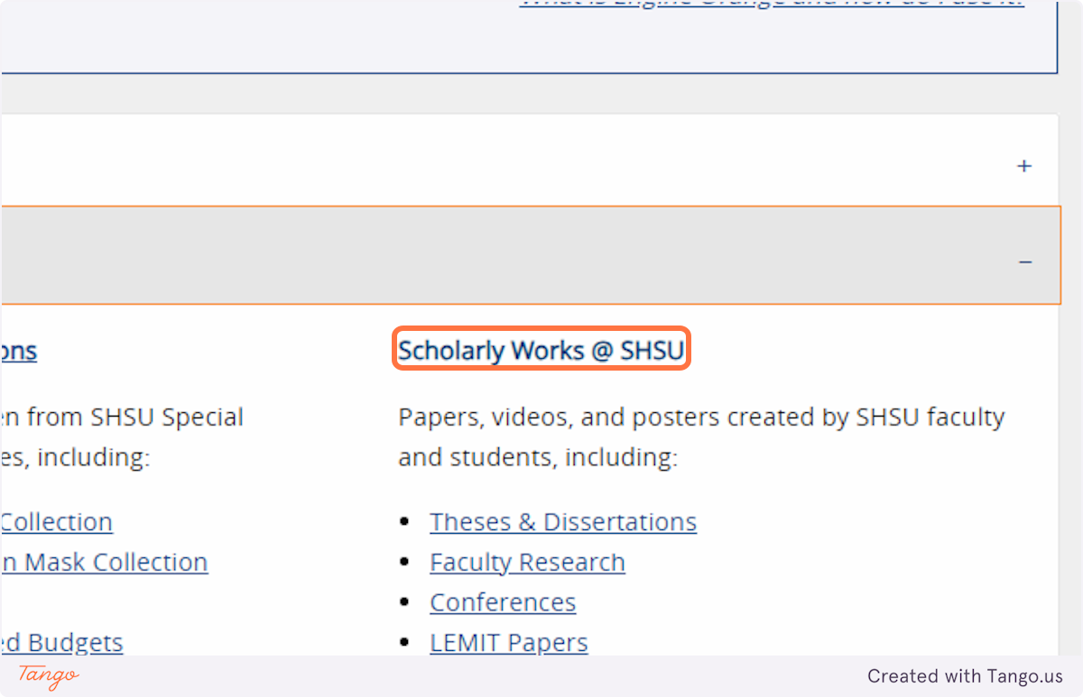 Click on Scholarly Works @ SHSU