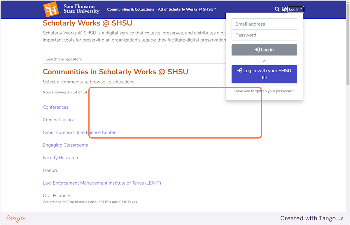 Click on Log in with your SHSU ID