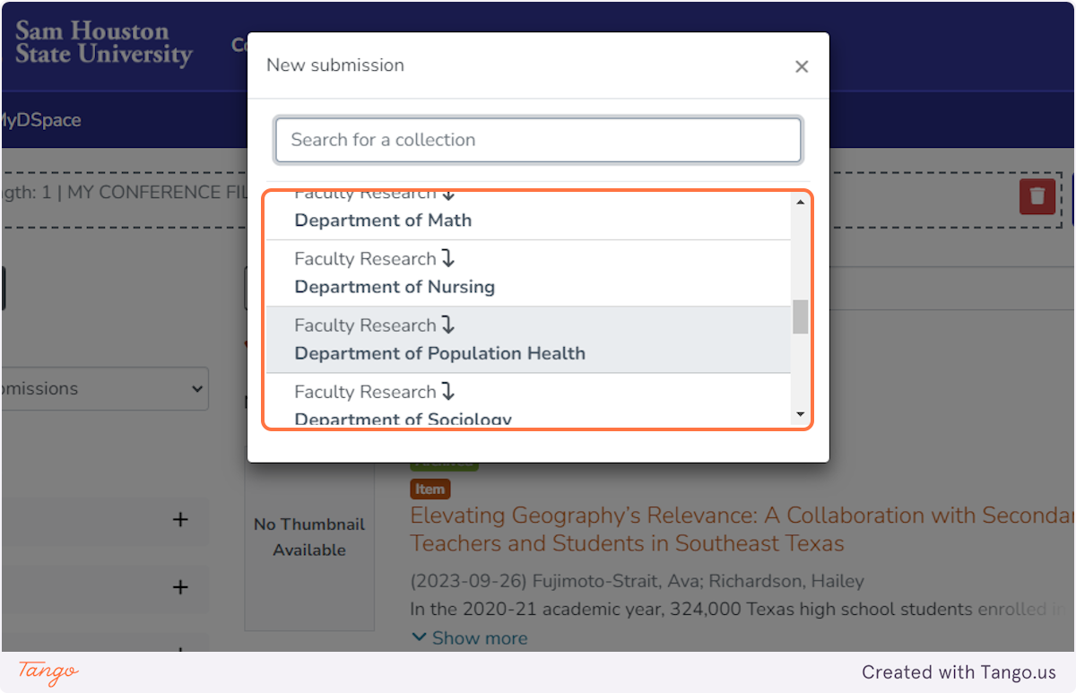 When prompted, select a collection for your file - This will usually be Faculty Research -> Your Department Name